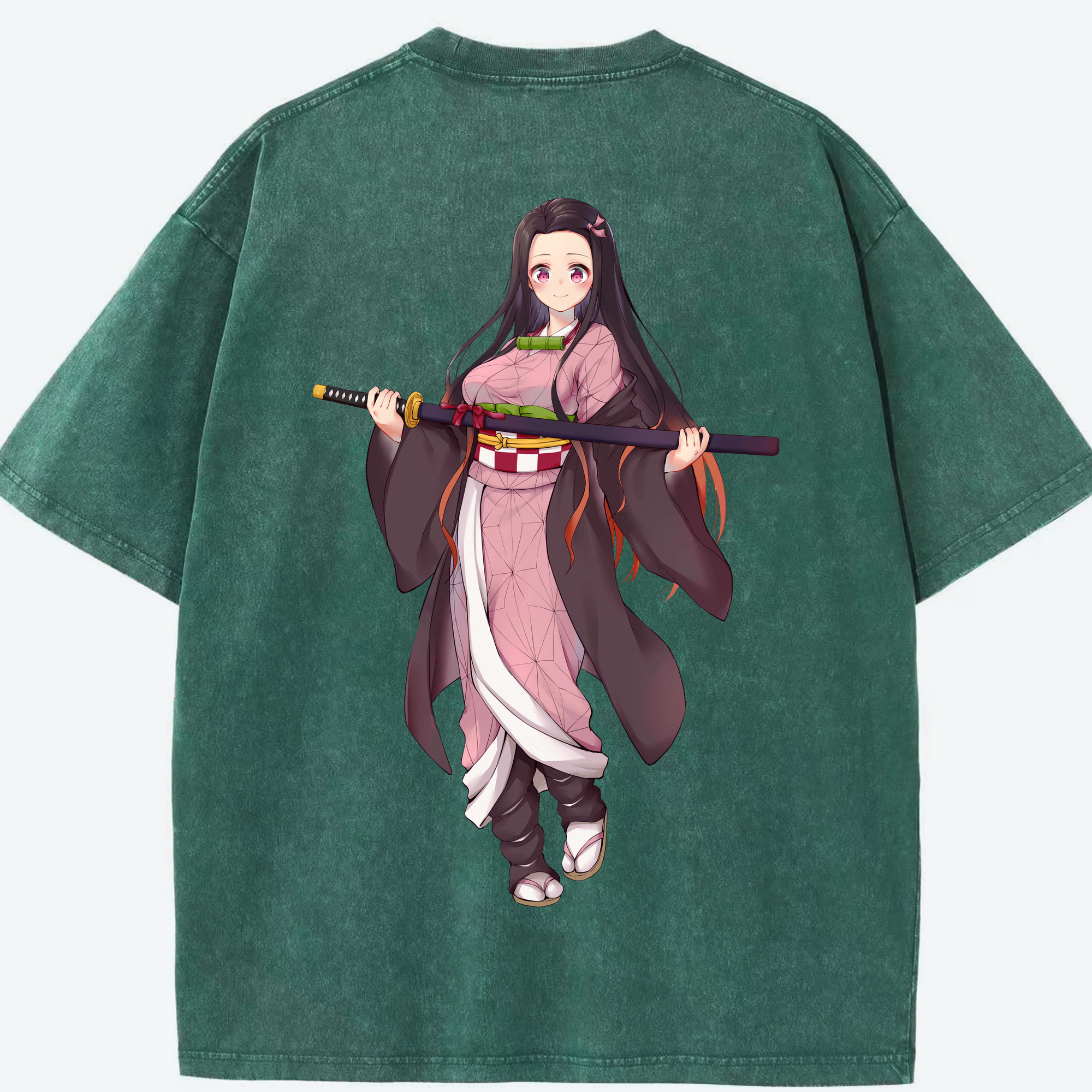 （画像用） 鬼滅の刃（きめつのやいば）竈門 禰󠄀豆子／かまど ねずこ Kamado Nezuko 綿100% ヴィンテージ風 半袖Tシャツ（背面プリント）